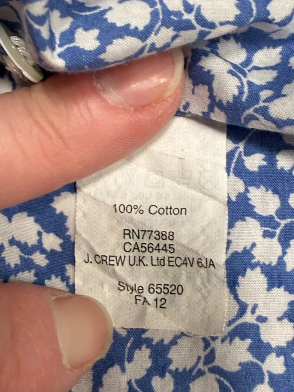 J. Crew Perfect Shirt, Blue and White Floral Long Sleeve Button Down, Size 2 - Picture 5 of 12